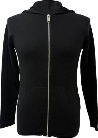 Sandro Zipped Knitted Hoodie in Black Wool