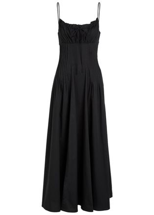 Staud Margi Pintuck Stretch-cotton Midi Dress - Black - 12 (UK16 / XL)