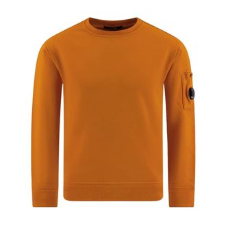 C.P. Company Sweatshirts, male, Orange, Size: 2XL Diagonal Raised Fleece Crewneck Lens Sweatshirt