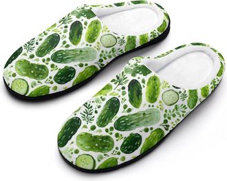 Generic Cucumber Pickles Funny Mens Cotton Slippers Soft Non-Slip Rubber Sole House Slipper Indoor Outdoor