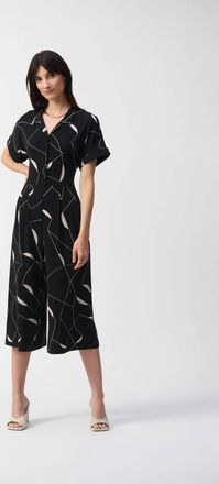 Joseph Ribkoff Geometric Print Culotte Jumpsuit In Black/moonstone