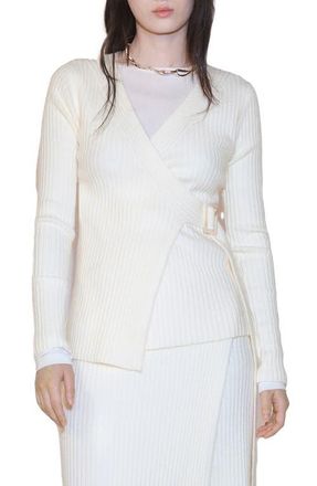 Mango Rib Buckle Wrap Cardigan in Ecru at Nordstrom, Size X-Small