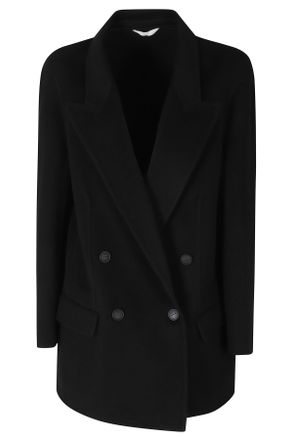 Hev&ograve; Black Oversized Double-Breasted Wool Jacket