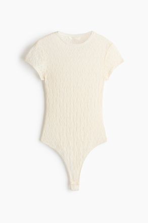 H&M Stringbody aus Jersey im Spitzenlook - Cremefarben