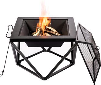 Teamson Home Jard&iacute;n, Brasero De Le&ntilde;a Grande, Hoguera Para Le&ntilde;a Al Aire Libre, Meubles De Exterior, Chimenea De Metal, Calentador De Hoguera, Quemador De Le&ntilde;a Con A