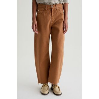 AG - Adriano Goldschmied Hattie Raw Hem High Waist Crop Barrel Jeans in Ginger at Nordstrom, Size 25