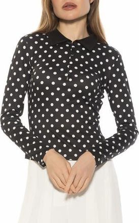 Alexia Admor Marlo Long Sleeve Polo in Black Polka at Nordstrom Rack, Size X-Large