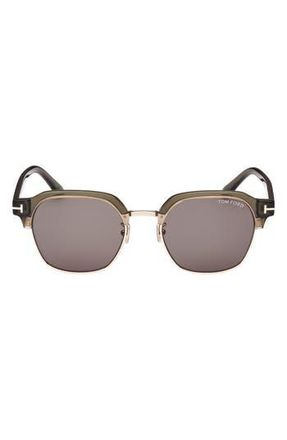 Tom Ford 54mm Browline Sunglasses in Shiny Dark Green /Smoke at Nordstrom Rack