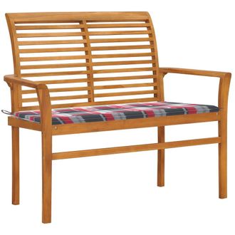 vidaXL Banco De Jard&iacute;n Madera De Teca Con Coj&iacute;n A Cuadros Rojo 112 Cm Vidaxl