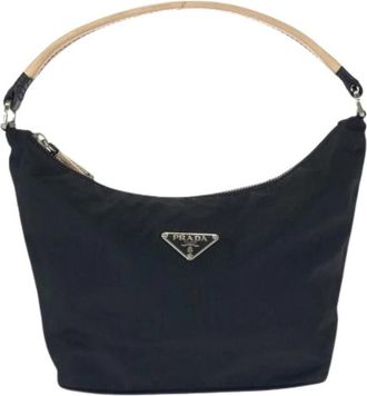 Prada Pre-owned Nylon Tessuto Logo Plate Handbag - Dames - Vintage Schoudertas - Zwart - ONE Size - Nylon - Vintage