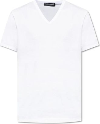 Dolce & Gabbana V-hals T-shirt - Heren - T-shirts - Wit - 3XL - Katoen - Tops