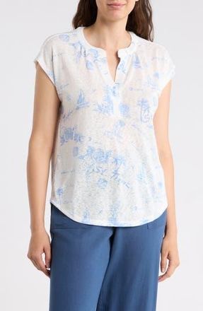 Bobeau Split Neck Top in White/Ultramarine- at Nordstrom Rack, Size X-Large