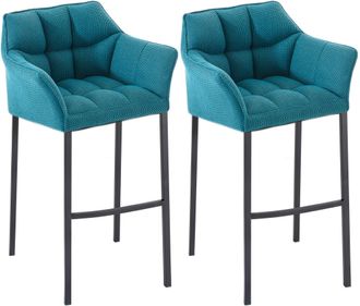 Clp Clp - Set De 2 Taburete De Bar Damaso En Tela Con Base De 4 Patas Turquesa Negro