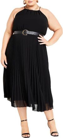 City Chic Sleeveless Pleat Dress in Black at Nordstrom