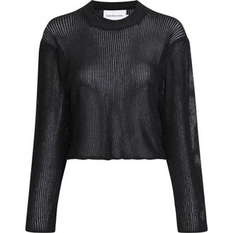 Calvin Klein Zwarte Metallic Trui Kwaliteit Gegarandeerd - Dames - Ronde hals truien - Zwart - M - Polyester - Truien & Vesten