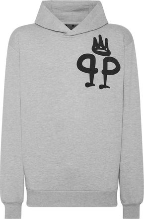 Philipp Plein Hooded Sweatshirt King Plein - Heren - Hoodies - Grijs - 3XL - Katoen - Hoodies & sweatvesten