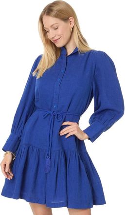 Lilly Pulitzer Drena Dress Womens Blue 100% Linen Tassel-Tie Ruffle GBO1221