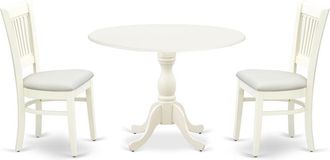 East West Furniture DMVA3-LWH-C - 3-Piece Modern Dining Table Set- 2 Mid Century Dining Chairs with Linen Fabric Seat and Slatted Chair Back - Drop Leave Dining Table - L