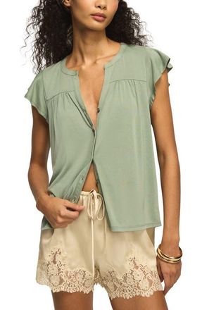 Lucky Brand Sandwash Relaxed Fit Button-Up Top in Lily Pad at Nordstrom, Size Xx-Large