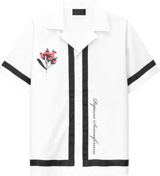 Rta Nathan Poppy Graphic Oversized Button-Up Camp Shirt in White Poppy at Nordstrom, Size X-Small