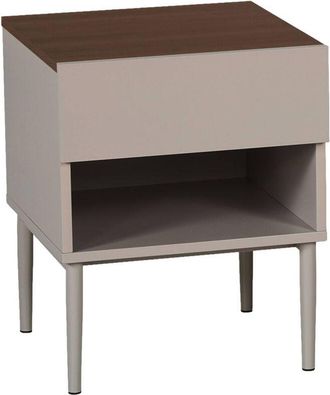 Sweeek Bedside table metal with wood decor 1 door 1 niche grey and walnut - Ashton