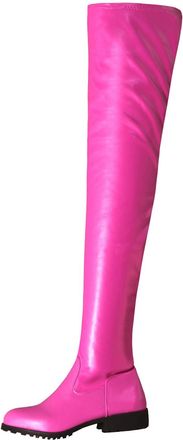 Generic Pink,7.5 UK,Womens Over The Knee Boots Leather PU Chunky Low Heels Thigh High Boots Side Zipper Round Toe Fall Comfy Long Boot Dress Shoes