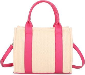 Generic Vegan Leather Straw Tote Bag, Convertible Crossbody Shoulder Bag, Uni Bag 26x21x13 cm (Rose)