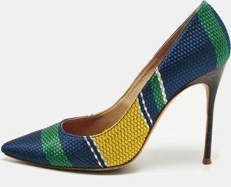 Carolina Herrera Multicolor Woven Fabric Stripe Pointed Toe Pumps