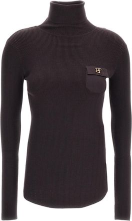 Elisabetta Franchi Brown Stretch Ribbed Turtleneck Top