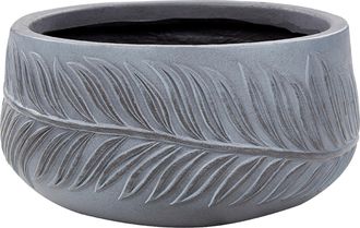 Beliani Beliani - Maceta Exterior Motivo Hoja Redonda Piedra Fibra Arcilla 25x25x14 Cm Gris Ftero