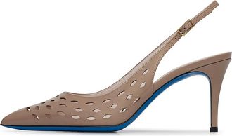 Loriblu Slingback in poederroze vernis met geometrische motieven - Dames - Pumps - Beige - 40 EU - Schoenen