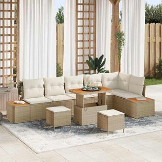 vidaXL Vidaxl - Conjunto De Sof&aacute; De Jard&iacute;n Con Coj&iacute;n 9 Pcs Beige Polirat&aacute;n