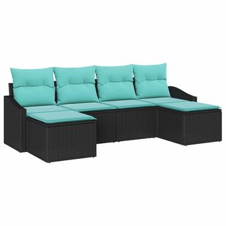 vidaXL Juego De Sof&aacute; Con Coj&iacute;n 6 Pcs Negro Rat&aacute;n Sint&eacute;tico Vidaxl