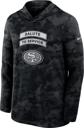 Nike San Francisco 49ers Salute to Service Sideline Nike Mens Dri-FIT NFL Long-Sleeve Hooded Top in Black | 03B90ILOA2T-YUN