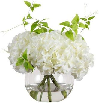 Nearly Natural Wedding Collection 18-in Artificial Hydrangea Arrangement in Glass Vase in Green/white at Nordstrom