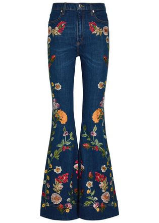 Alice & Olivia Beautiful Floral-embroidered Flared-leg Jeans - Blue - 27 (W27 / UK8-10 / S)
