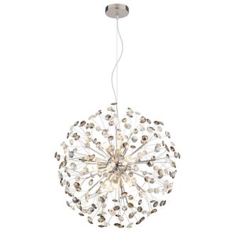 Netlighting Katrina Spherical Pendant Chrome K9 Crystals Smoke Colored 9x G9 3000K in Grey