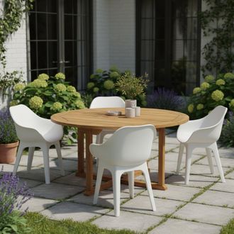 Dmora Silla Exterior Beachfield, 4 Sillas, Reposabrazos Hecho En Italia, Soporta 120 Kg, Blanco
