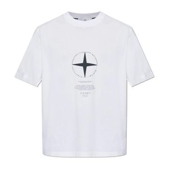Stone Island T-Shirt Met Geprint Logo - Heren - T-shirts - Wit - M - Katoen - Tops