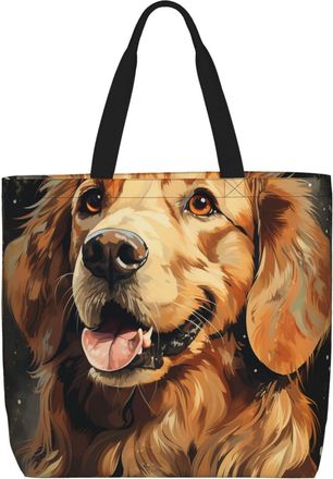 Generic Golden Retriever Shopping Bag Durable Tote Bag Foldable Shoulder Bags For Daily Use Casual Beach