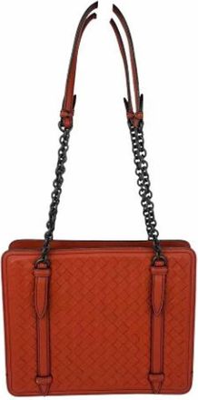 Bottega Veneta Pre-owned Nappa Intrecciato Chain Accordion Maple Shoulder Bag - Dames - Vintage Schoudertas - Rood - ONE Size - Leer - Vintage