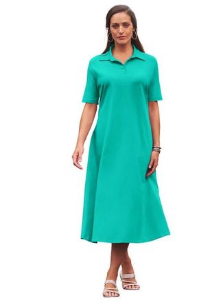Jessica London Notch Neck Midi Dress in Aqua Sea at Nordstrom, Size Medium