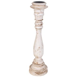 Wanderlust Deco Candelabro De Madera Artesanal Blanco 16x16x60h Cm