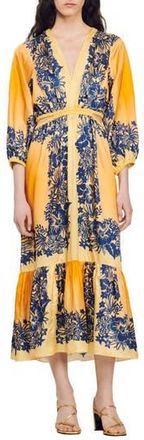 Sandro Willow Floral Border Print Dress in Orange at Nordstrom Rack, Size 1 (Fits Like 2-4 Us) / 36 Eu