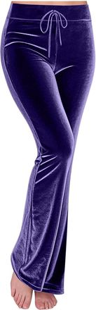 Generic Velvet Trousers for Women UK Soft Winter Warm Yoga Pants Ladies Fashion Flared Elegant Palazzo Trousers Wide Leg Straight Velour Trouser Leisure Solid