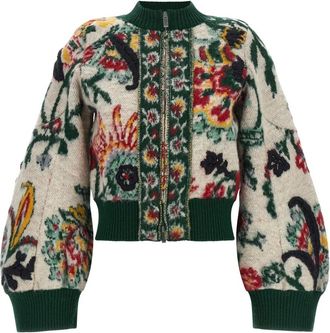 sacai Jassen, Dames, Veelkleurig, S, Wol, Floral Jacquard Knit Blouson