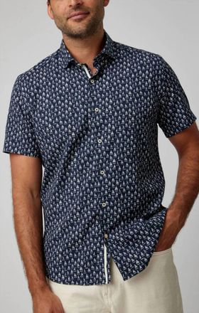 Stone Rose Sailboats Short Sleeve Shirt In Navy