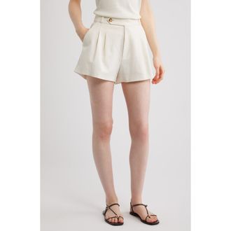 D&ocirc;en Kingsley Pleated Linen Blend Shorts in Salt at Nordstrom, Size 12