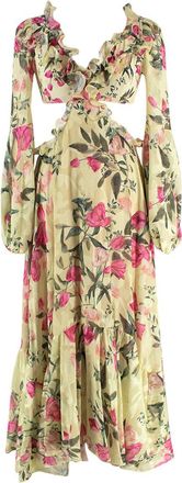 PatBo PatBo Yellow Tula Print Cut Out Maxi Dress Size S