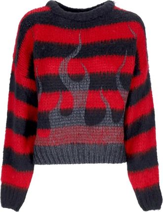 Vision Of Super Vlammen Oversize Crew Neck Sweater - Dames - Ronde hals truien - Rood - M - Wol - Truien & Vesten